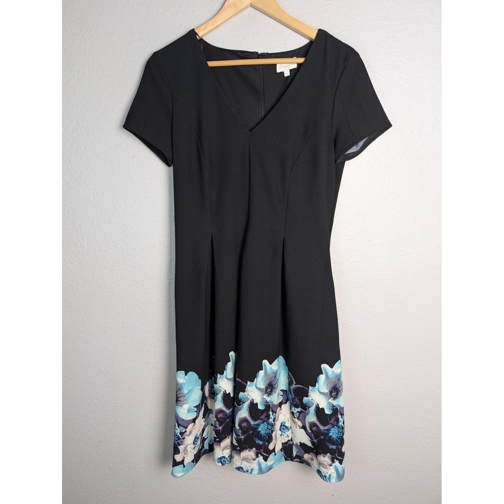Beauport‎ Dress Womens 6 Black Knee Length Fit & Flare Short Sleeve Floral